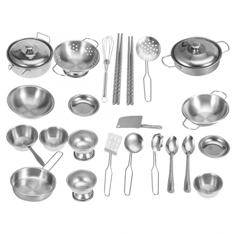 16/25/32Pcs Rvs Miniatuur Koken Set Simulatie Servies Pretend Mini Kinderen Keuken Speelgoed Voor Kinderen jongen