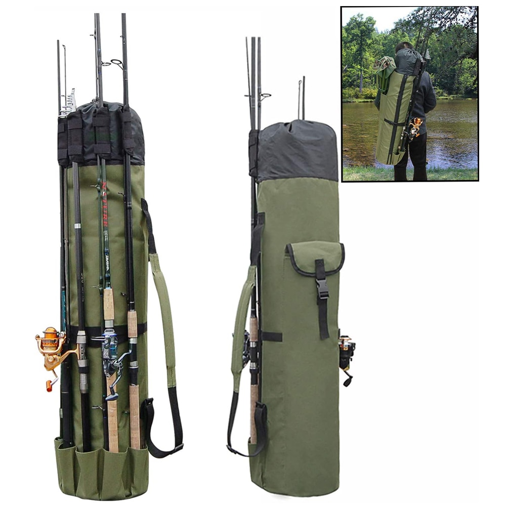Duurzaam Canvas Hengel &amp; Reel Organisator Tas Houder Staaf Carrier Pole Case Grote Capaciteit Waterdichte Vistuig