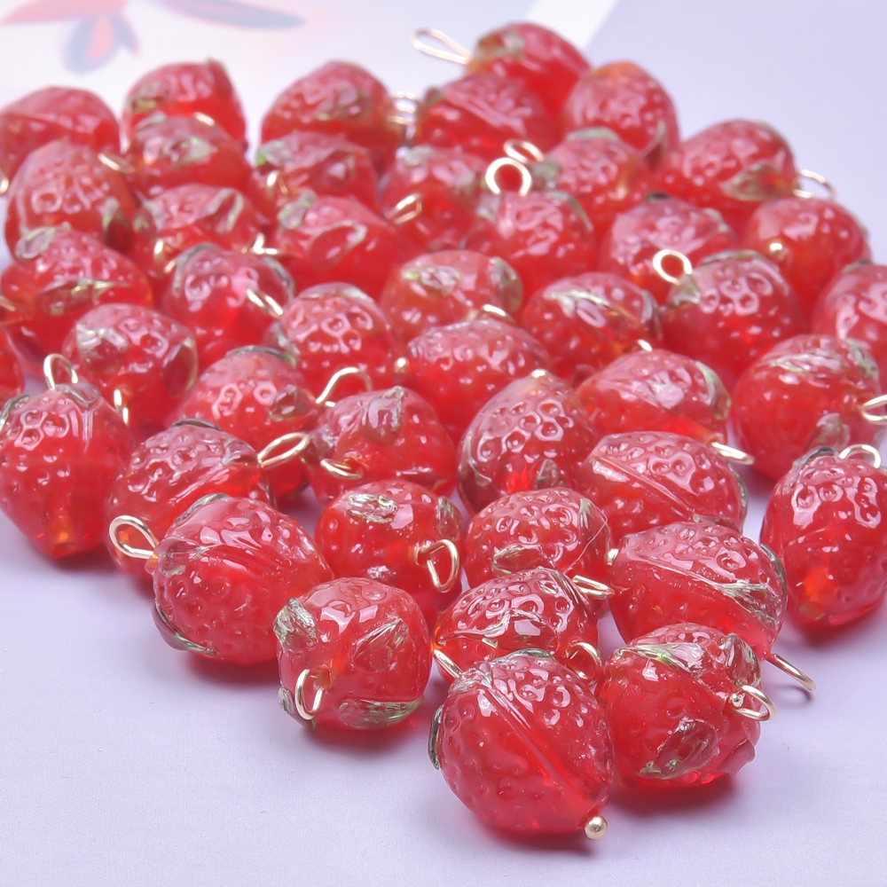 5Pcs/Lot Mix Styles Glass Fruit Strawberry Peach Charms Diy Vegetable Eggplant Sweet Potato Pendant Jewelry Accessories Finding