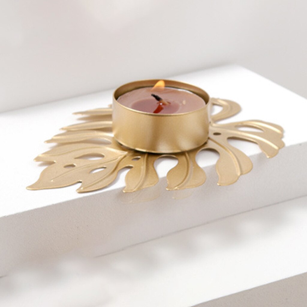 Porte-bougie en fer, artisanat, support de bougies de bureau plaqué or pour mariage: Gold D