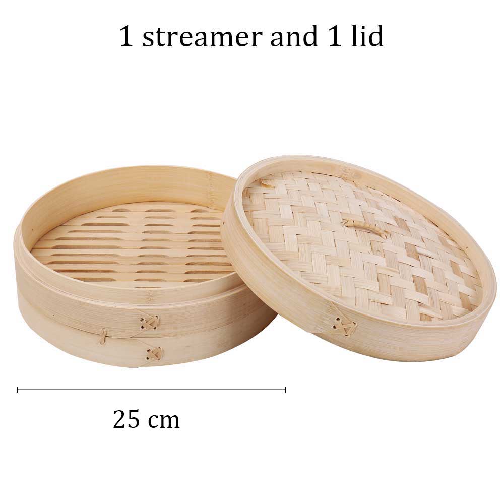 Bamboo parowar koszyk do gotowania na parze kluska ryby ryż warzywny kosz na przekąskę Dim Sum kuchnia narzędzia kuchenne klatka lub zestaw okładek: 25cm 1 cage 1 lid