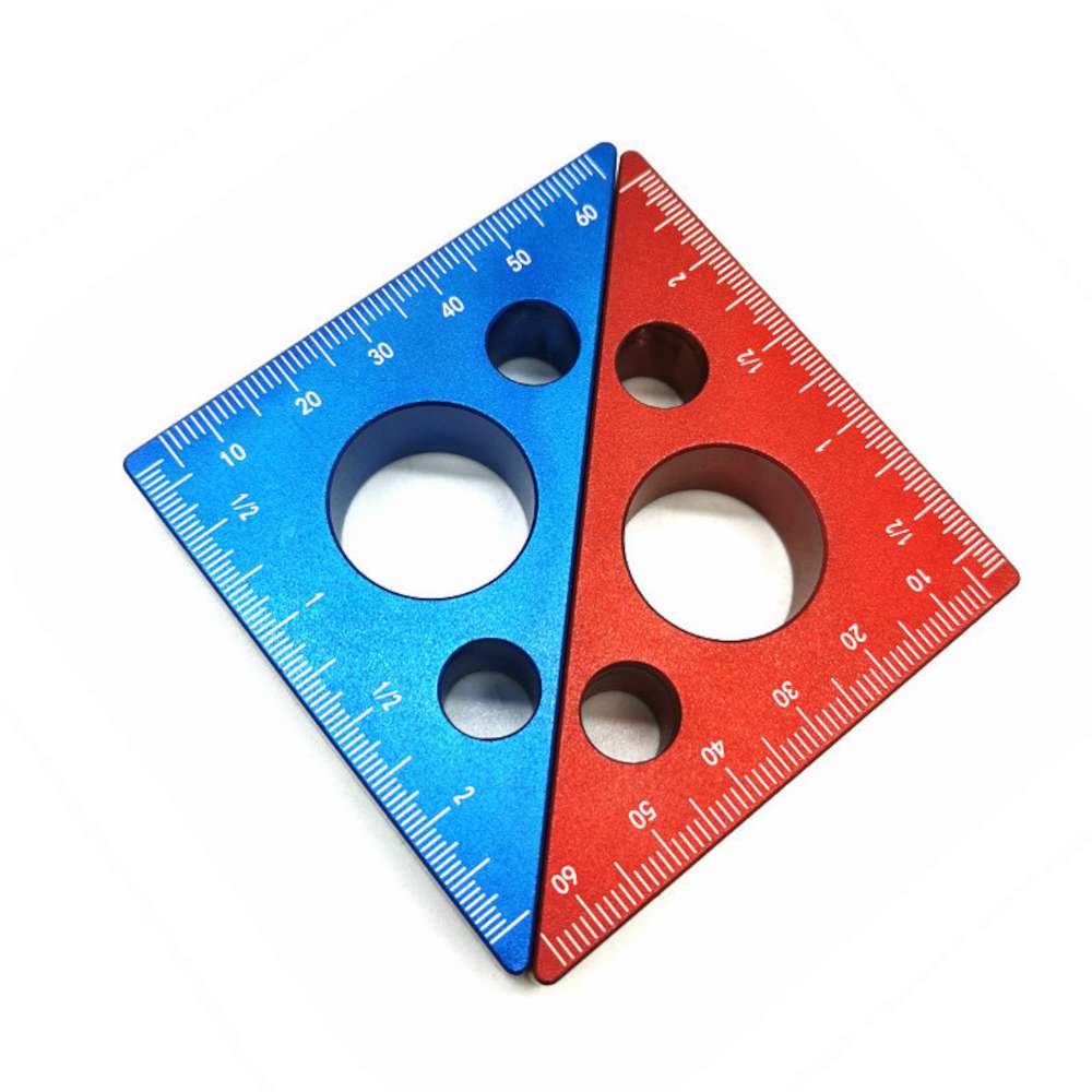 1Pc Aluminum Alloy 45 Degree Angle Ruler Metric Triangle Ruler Carpenter Workshop Blue/Red Small Big Woodworking Measuring Tool