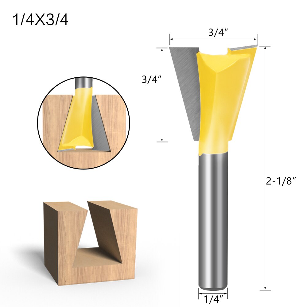 6pcs 6mm Shank 1/4 Dovetail Joint Router Bits Set 14 Degree Woodworking Engraving Bit Milling Cutter for Wood: 6.35X19.05