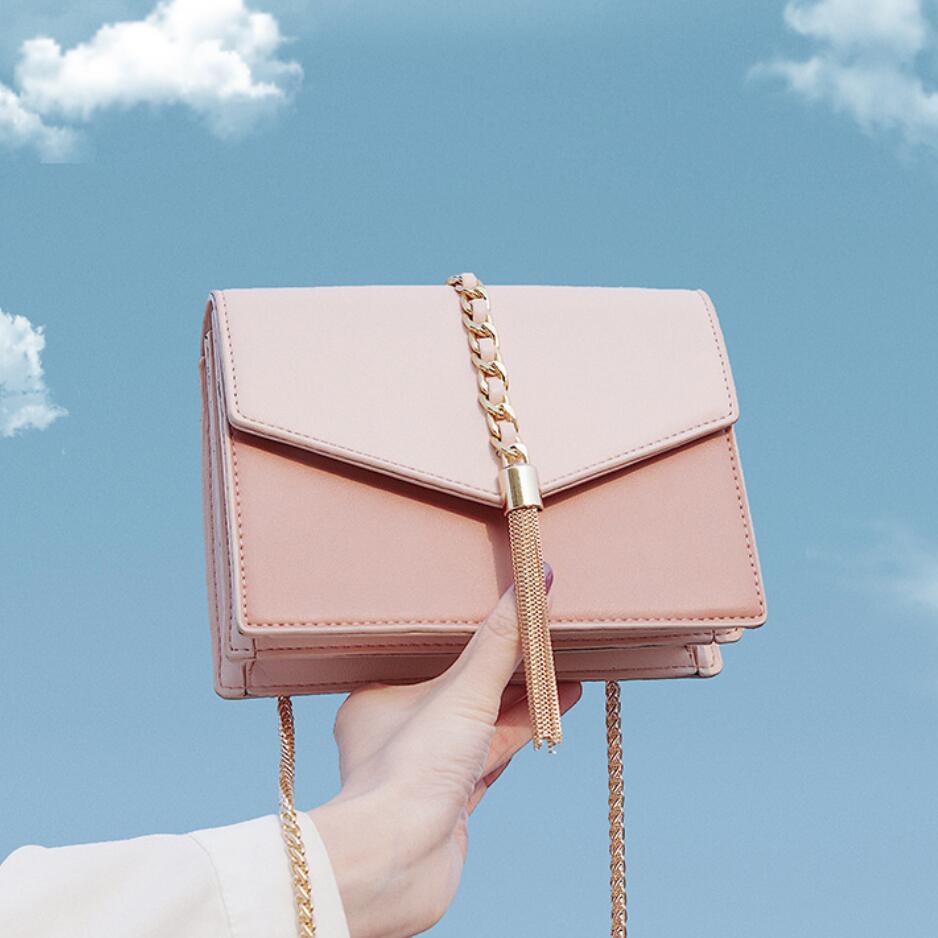 Contrast color Square Crossbody bag High Leather Women's Handbag Tassel Chain Shoulder Messenger Bag