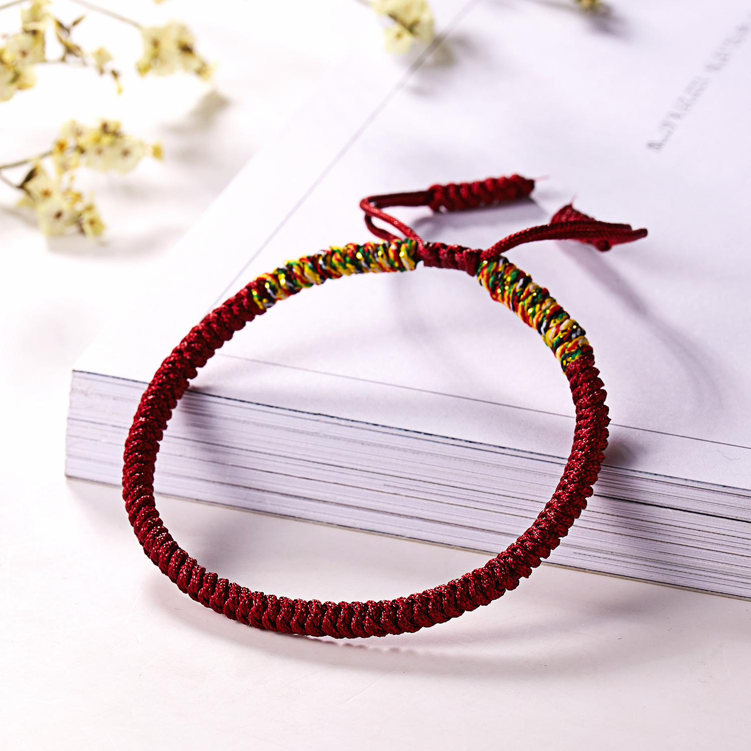 Lucky Red Rope Bracelet Women Handmade Woven String Mom Heart Pendant Bracelet Charm Jewelry Mother's Day: Red 5 Beads