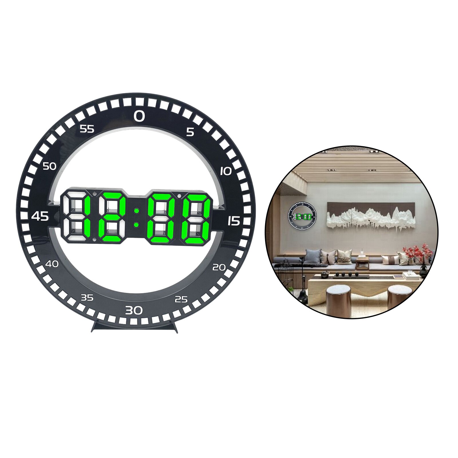 LED Digital Wall Clock Round Electronic Clock Home School Desktop Wall Clock: Green Light