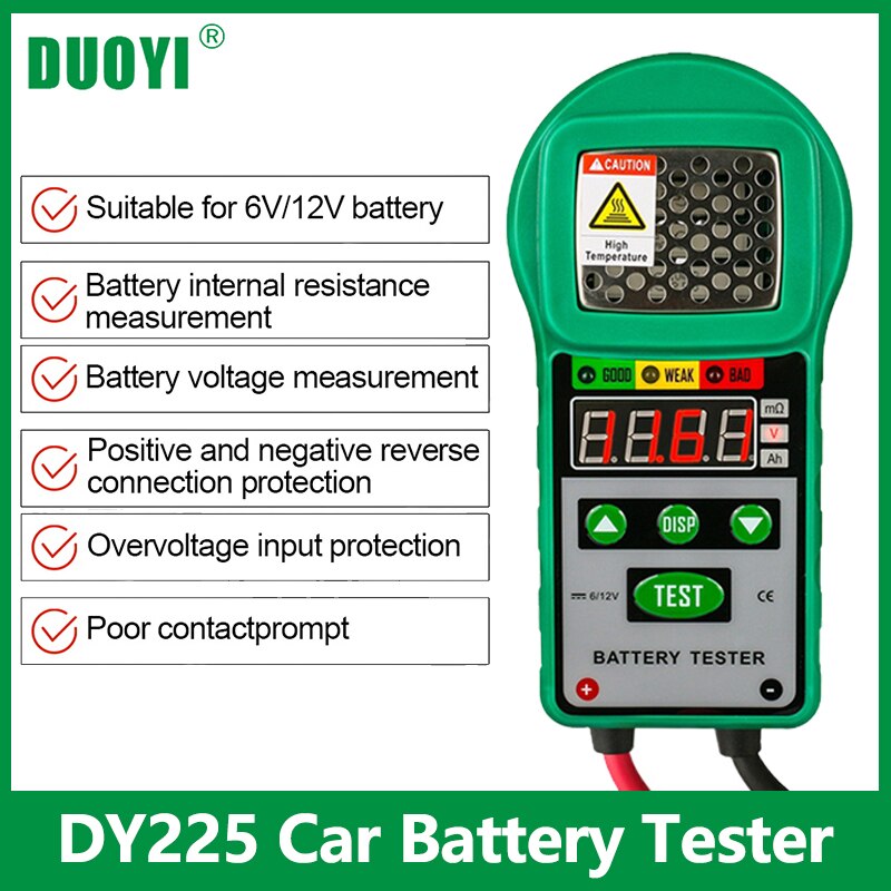 DUOYI-probador de batería DY225, Analizador de sistema de batería de motocicleta y coche, 6V, 12V, CC, prueba de resistencia automotriz, arranque de carga CCA