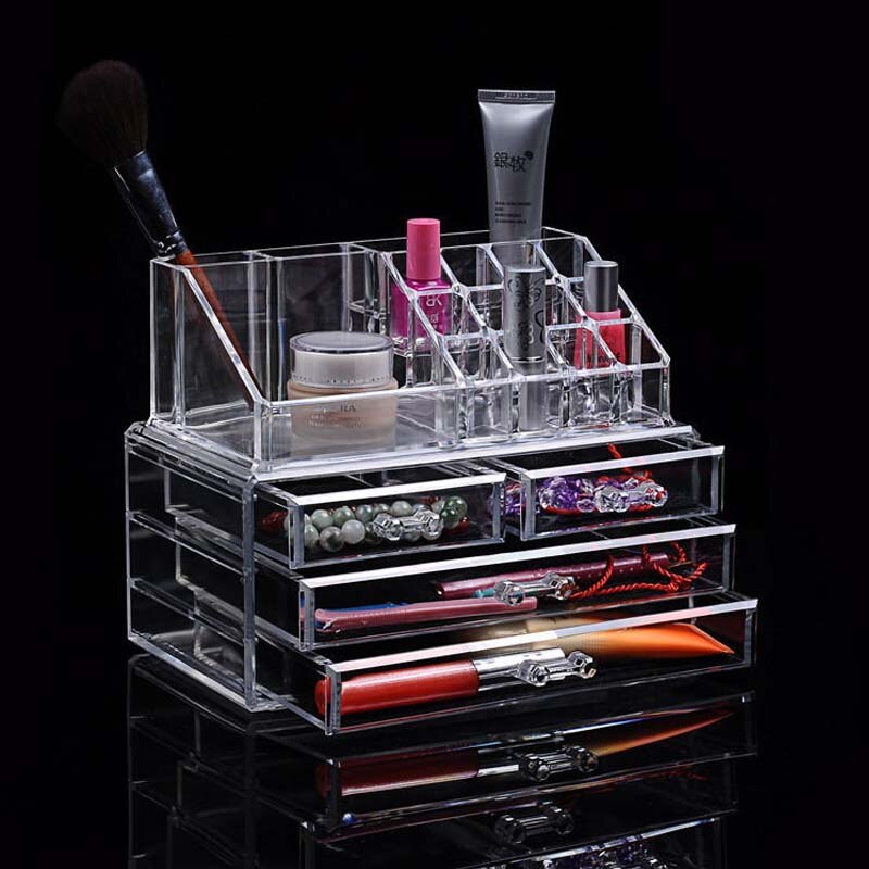 Akryl transparent makeup arrangör förvaringslådor smink arrangör för kosmetika borste arrangör hem förvaring lådor typ