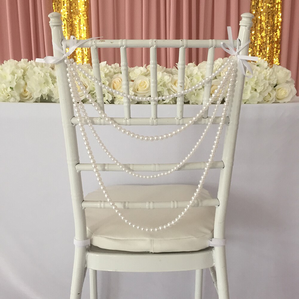 2 stykke imiteret perle perle guirlande til chiavari stol dekoration chiavari stol ramme stol kasket: Hvid
