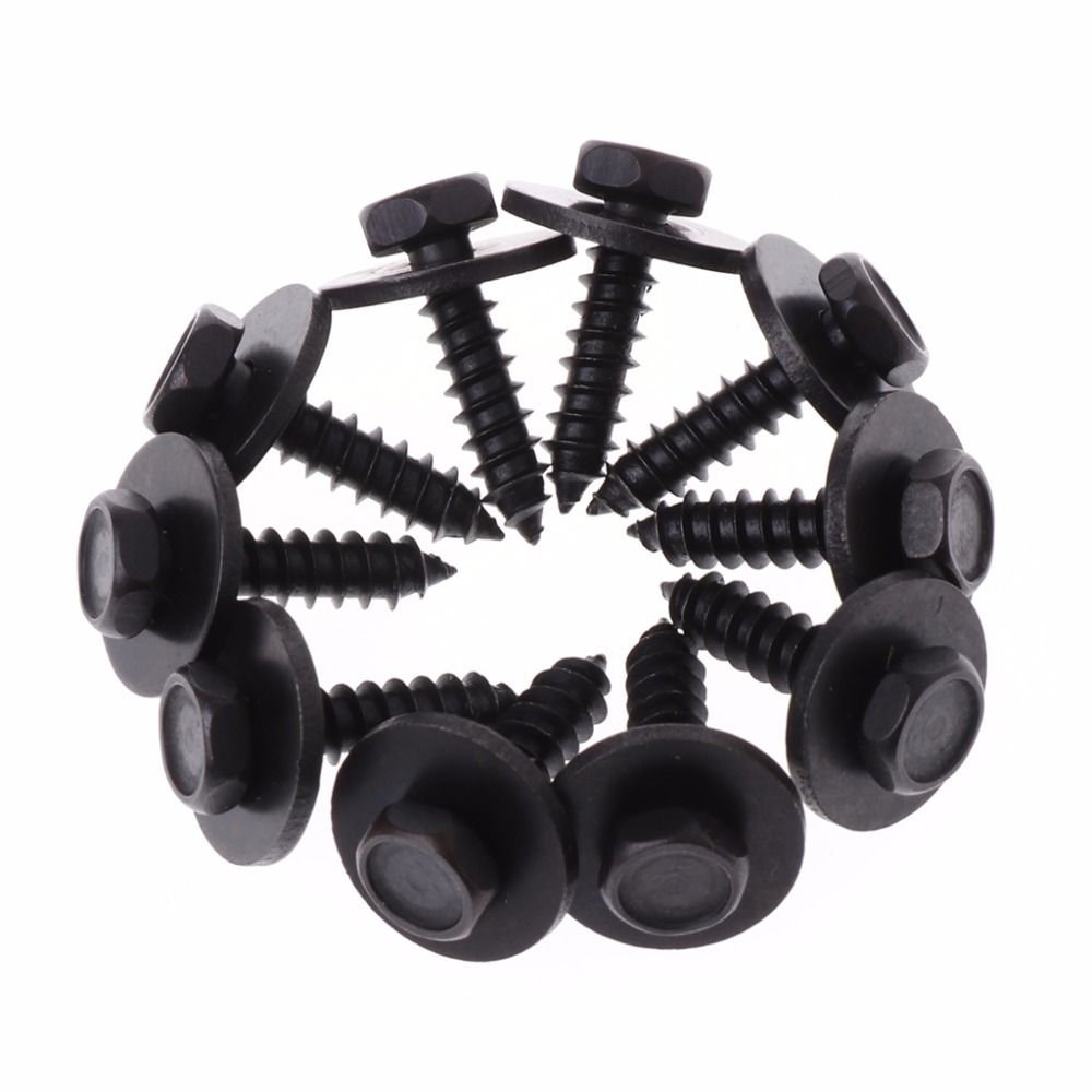 Tornillos autorroscantes universales para coche, arandela suelta cautiva, cabeza hexagonal, color negro, C45, 4,8x19mm, 10 unids/set por juego