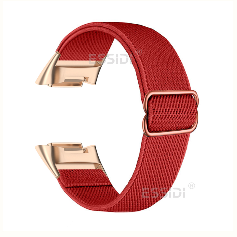 Bracelet en Nylon extensible pour Fitbit Charge 6 5, tissé élastique, doux, Sport, respirant, boucle de remplacement pour Fitbit Charge 5 6: Rouge
