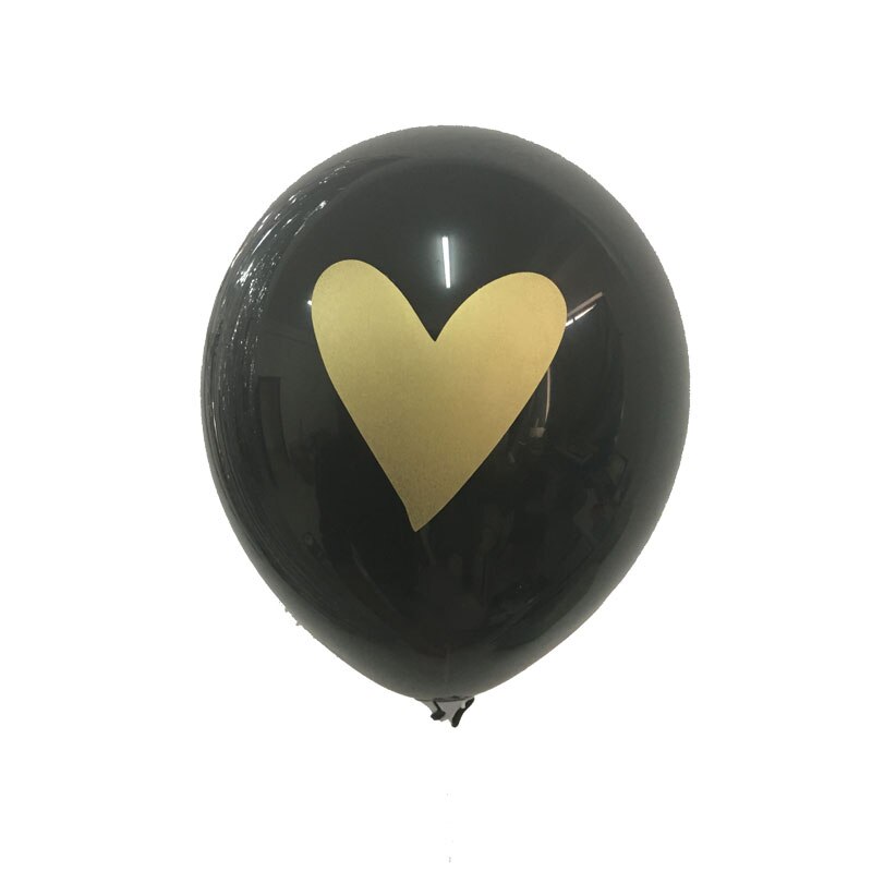 12 stk / lotguld hjerte trykt ballon bryllupsballoner brude bruseforlovelsesfest dekorbaby pige brusebad dekorationer: Sort