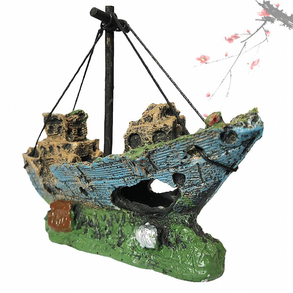 25# Aquarium Fish Tank Landscape Pirate Ship Wreck Ship Decor Resin Boat Ornament Aquarium Accessories Decoration