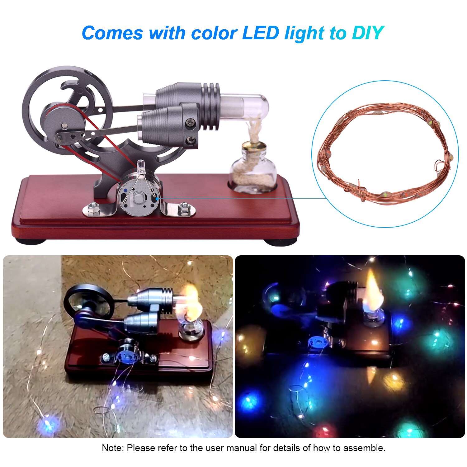 KKmoon gorące powietrze silnik stirlinga silnik w stylu retro dolar koło zamachowe projekt energia elektryczna generator z kolorowe diody doprowadziło światło