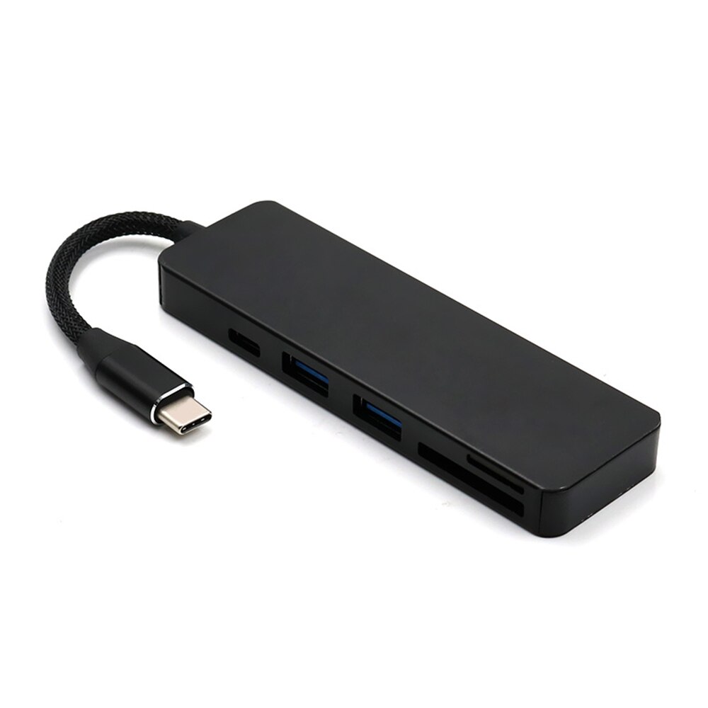 5- i -1 usb c hub multi-port adapter med 1 usb 3.1 port og 2 usb 3.0 porte sd tf kortlæser til type c enheder: Sort