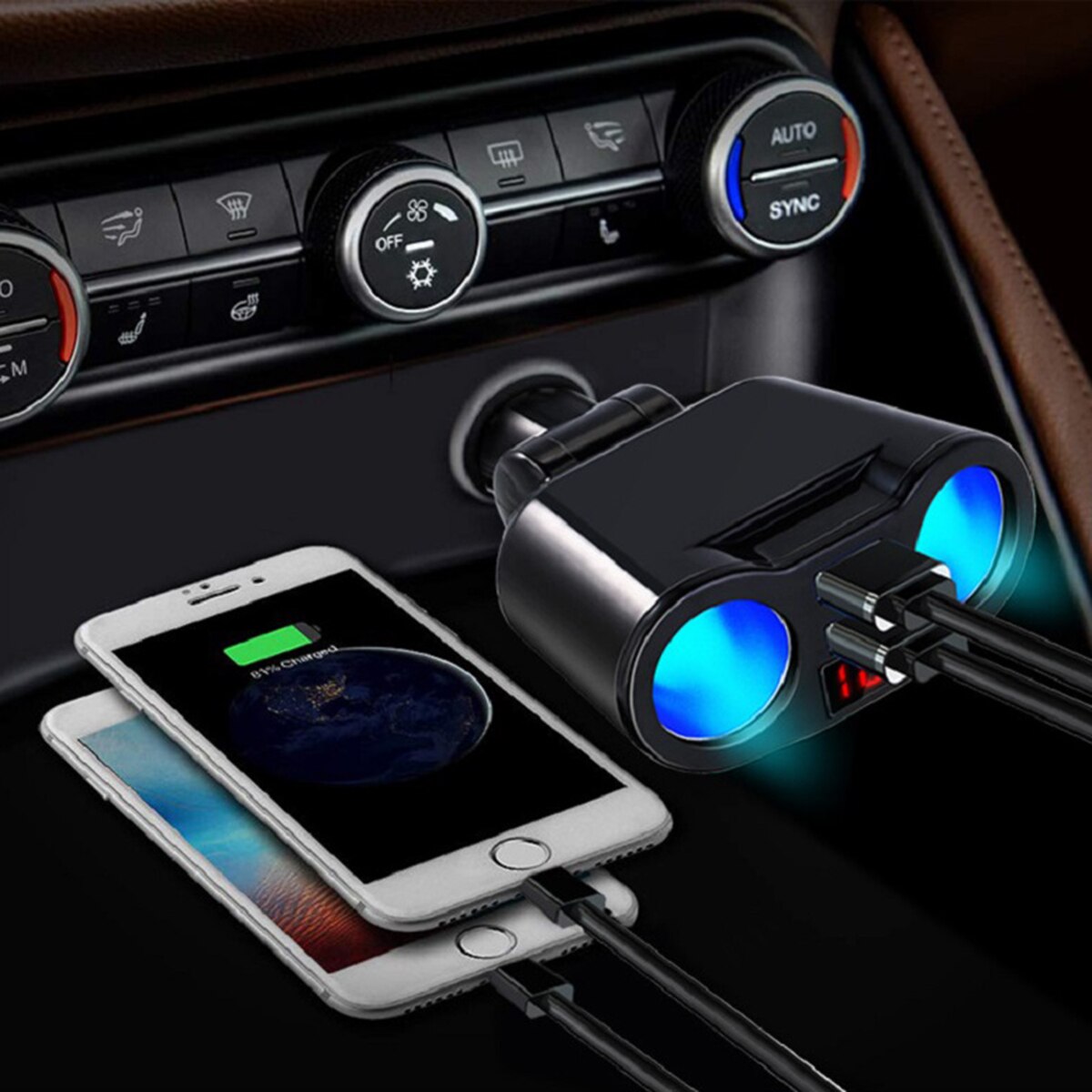 Car Charger 3.1A 2 Port Cigarette Lighter Socket Splitter Plug LED Display Car Charger Adapter For iPhone Xiaomi Phone MP3 DVR