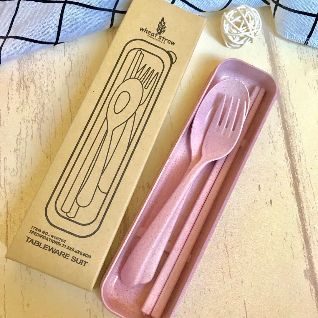 3pcs/Set Travel Cutler Portable Cutlery Box Kids Children Dinnerware Sets Chopsticks Fork Spoon Travel Cutlery Kitchen Tableware: as the picture3