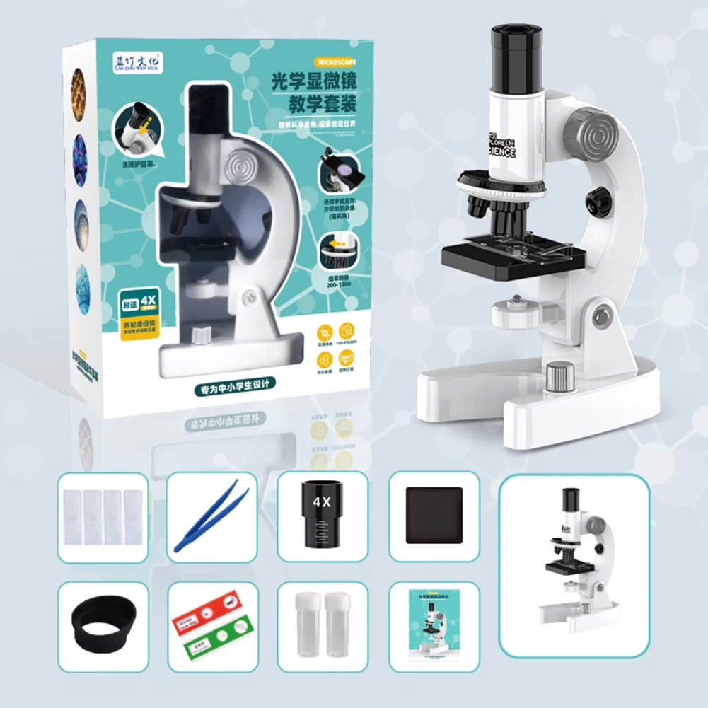 Microscopio óptico Monocular 200X-4800X, microscopio de biología Experimental de ciencia para estudiantes escolares, microscopio de laboratorio para niños