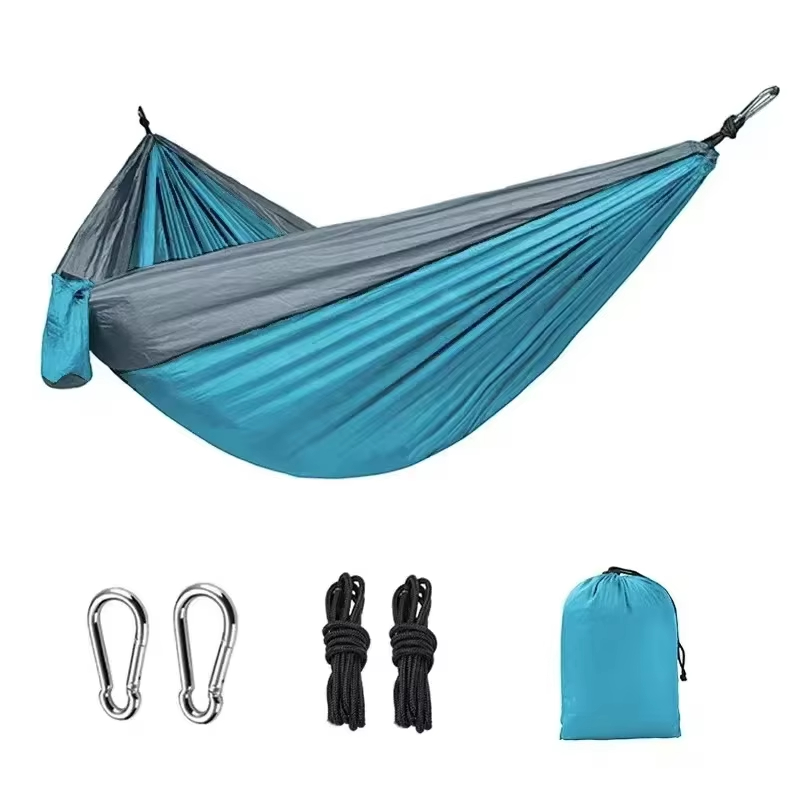 Hamac de camping portable en nylon, lit-balançoire, tissu parachute, durable, patchwork, pour randonnée jardin: WHITE