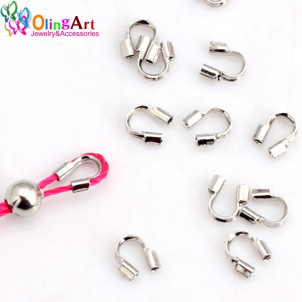 OlingArt 4MM 60pcs Plating Rhodium/Gold Copper &quot;U&quot; shaped positioning tube Crimp Various cords DIY Jewelry Making