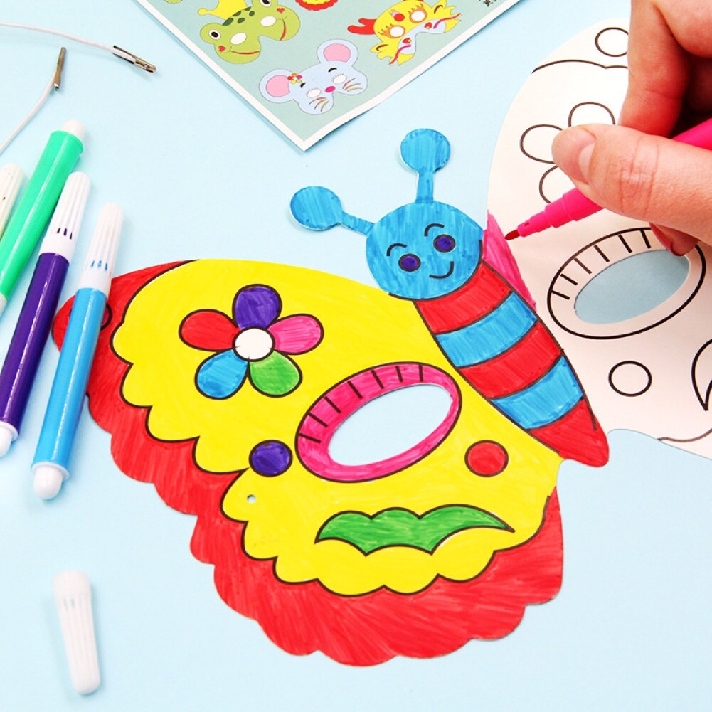 Halloween masque blanc Animal dessin animé enfants coloriage peinture maternelle papier Graffiti à la main bricolage Art matériel paquet
