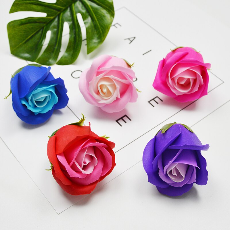 4.5cm tre lager tvål blomma rosetricolor overlay jul alla hjärtans dag bukett diy bröllop hand blommor konst