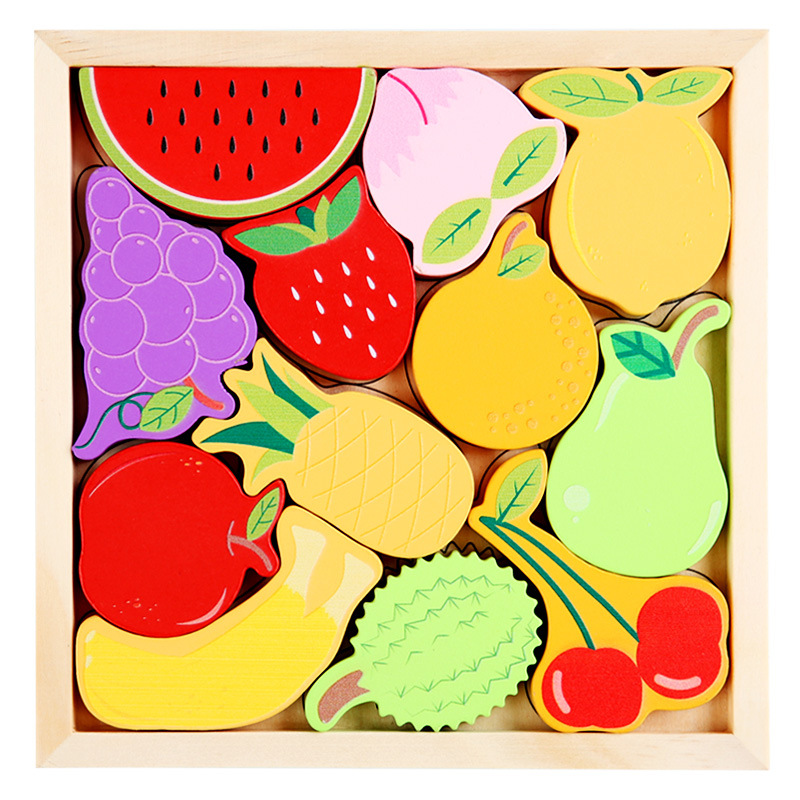 Cartoon Dier 3D Puzzel Hout Speelgoed Voor Kinderen Baby Hand Greep Board Groente-en Voertuig Houten Puzzels speelgoed: Fruit