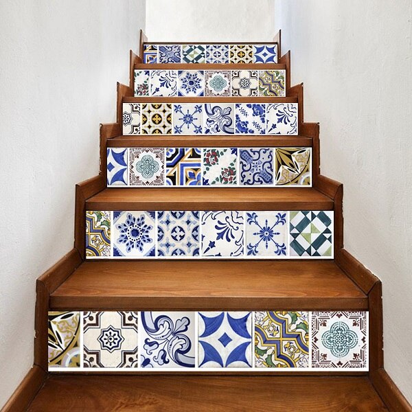 Green Mountain Stair Stickers 13pcs/6pcs Home Decor Staircase Mural Self Adhesive DIY Stair Renovation Decals Vinyl Wallpapers: 18x100cm x 13pcs