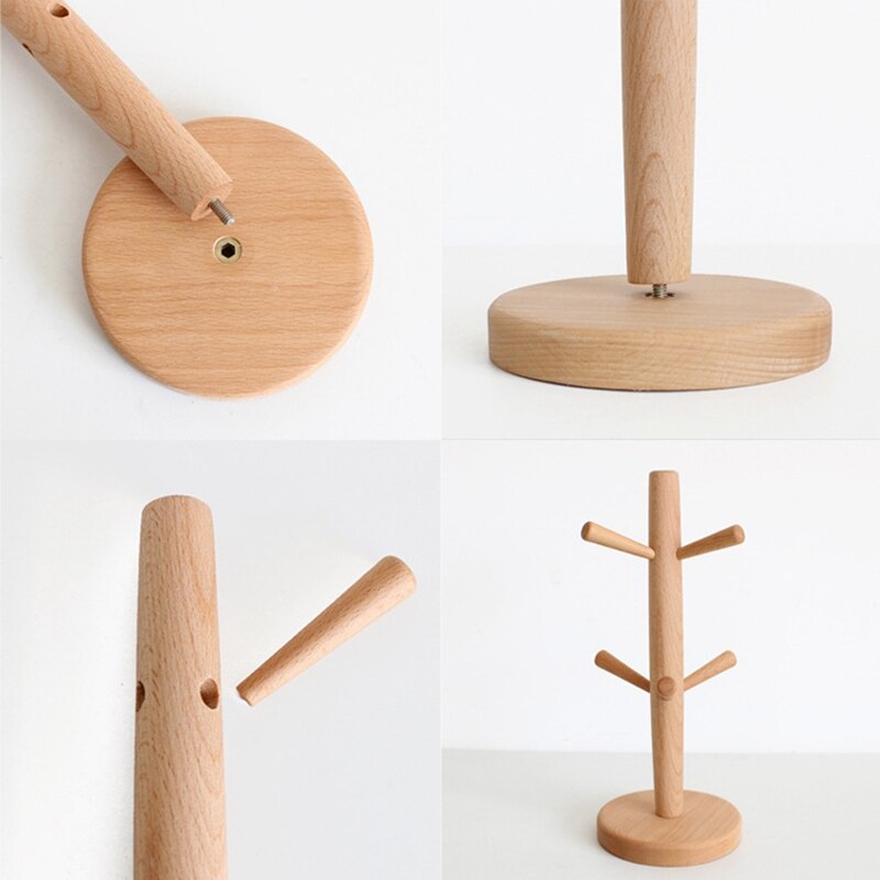 Træform træ kaffe te kop opbevaringsholder stativ køkken køkken krus hængende display rack drinkware hylde med 6 kroge