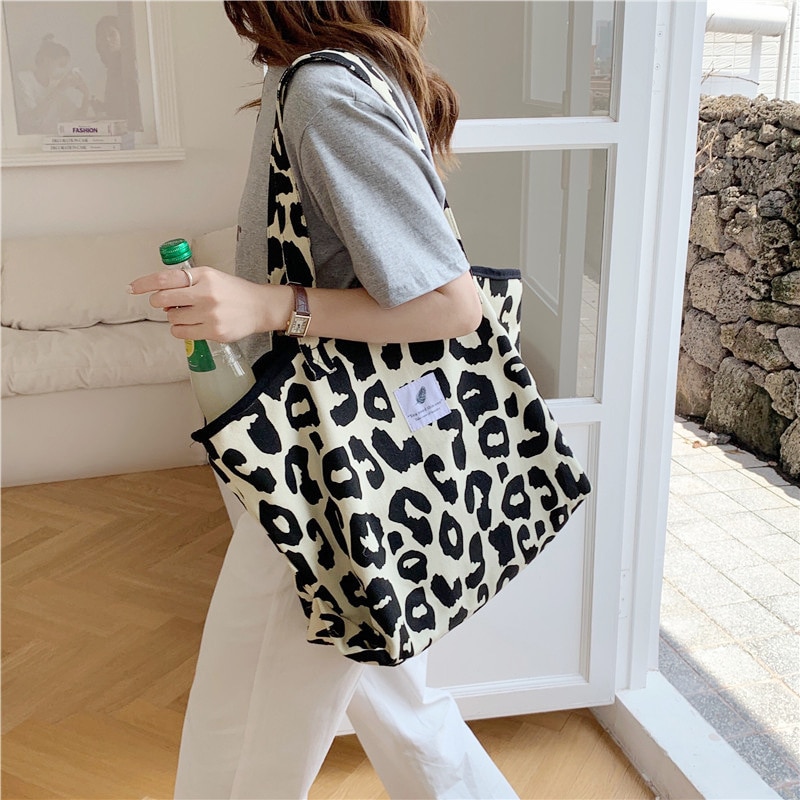 Sac à Bandoulière Femme Motif Léopard - Grand Format, Toile, Quotidien, Bureau, Shopping