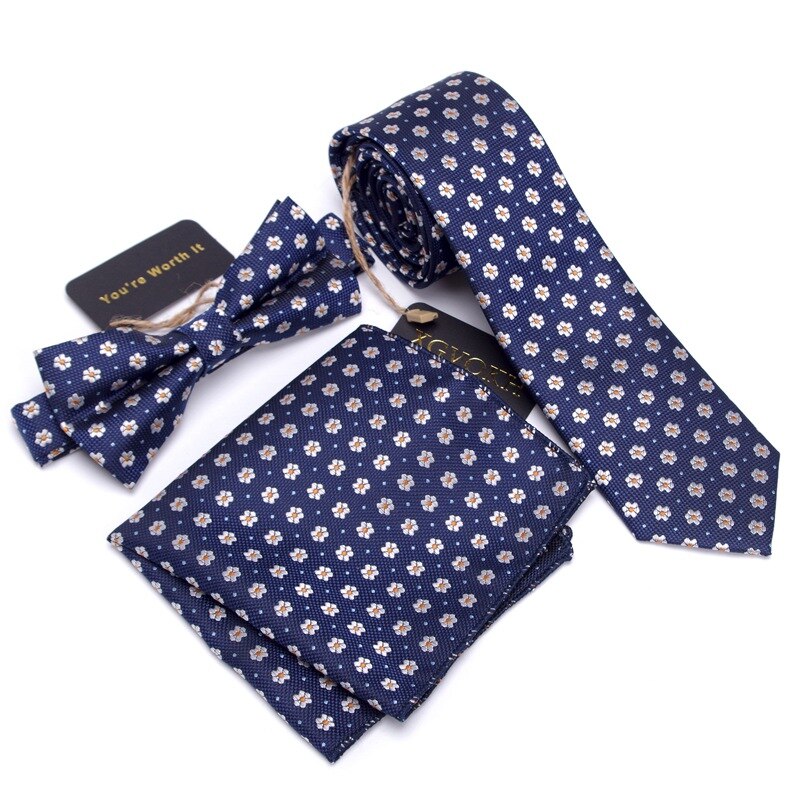3 stk herre slips sett sløyfe slim slips slim mager smal menn slips kjole lommetørkle lomme firkantet dress sett: D13