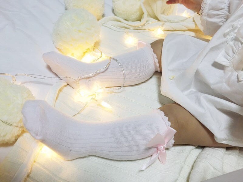 0-4Y Infant Baby Girl Socks Knee High Bows Princess Socks Cute Long Tube Booties Socks 5 Colors