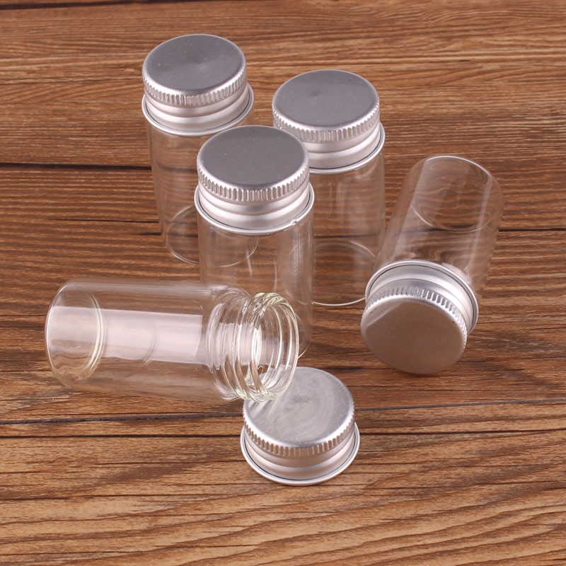 Frascos de vidrio transparente para Perfume, especias, 24 Uds. De 25ml de tamaño 30*60mm, frascos con tapón roscado plateado DIY