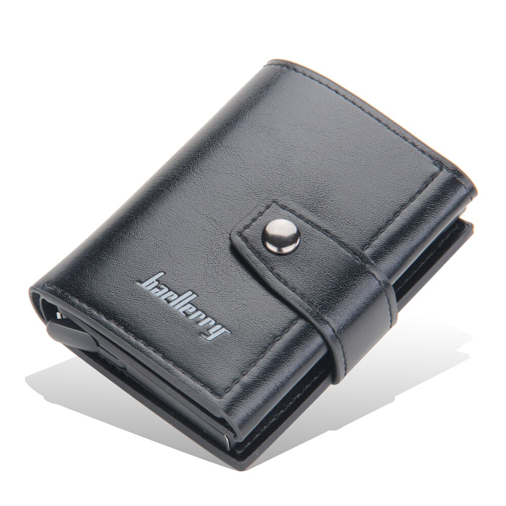 RFID Blocking Protection Men Wallet ID Credit Card Holder Leather Metal Aluminum Business Bank Cardholder Purse: black