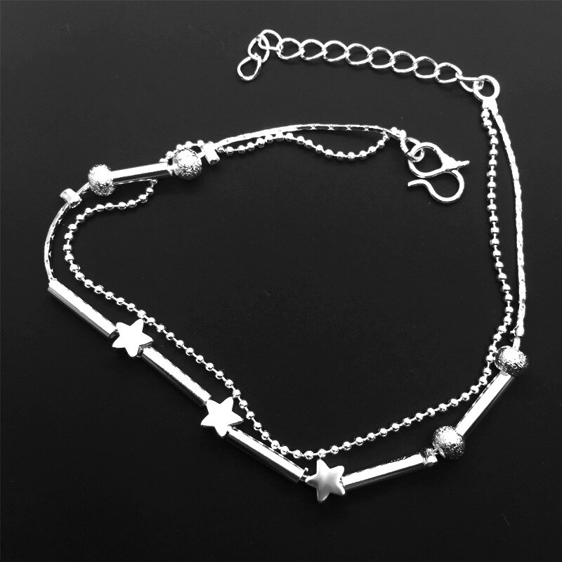 925 Sterling Zilveren Ronde Kraal Ster Voet Ketting Armband 25Cm Vrouwen Partij Charme Sieraden