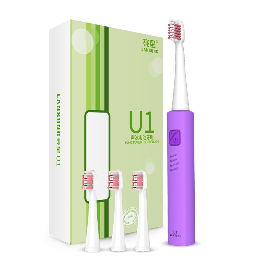 Lansung Schall- Elektrische Zahnbürste Ultra Schall- USB Aufladbare Erwachsene Zahnbürste Clever 4 Zahnbürste Köpfe Austauschbare Bleichen: U1 Violett