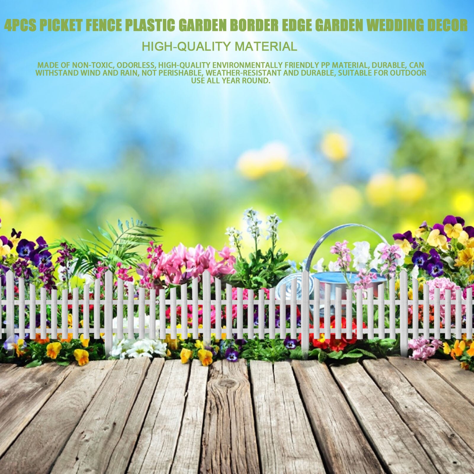 4PCS White Plastic Picket Fence Garden Border Edging Can Be Spliced And Disassembled Guardrail Wedding Decor Fence Outdoor Fence