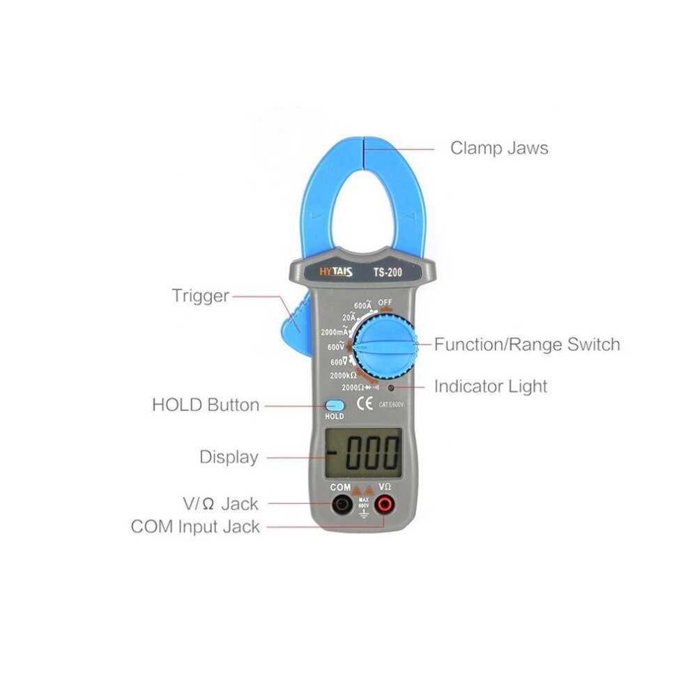TS200 Digital Clamp Meter Multimeter AC/DC Tester Voltage Current Resistance Test Clampmeter 600A 600V Voltmeter Multimetro