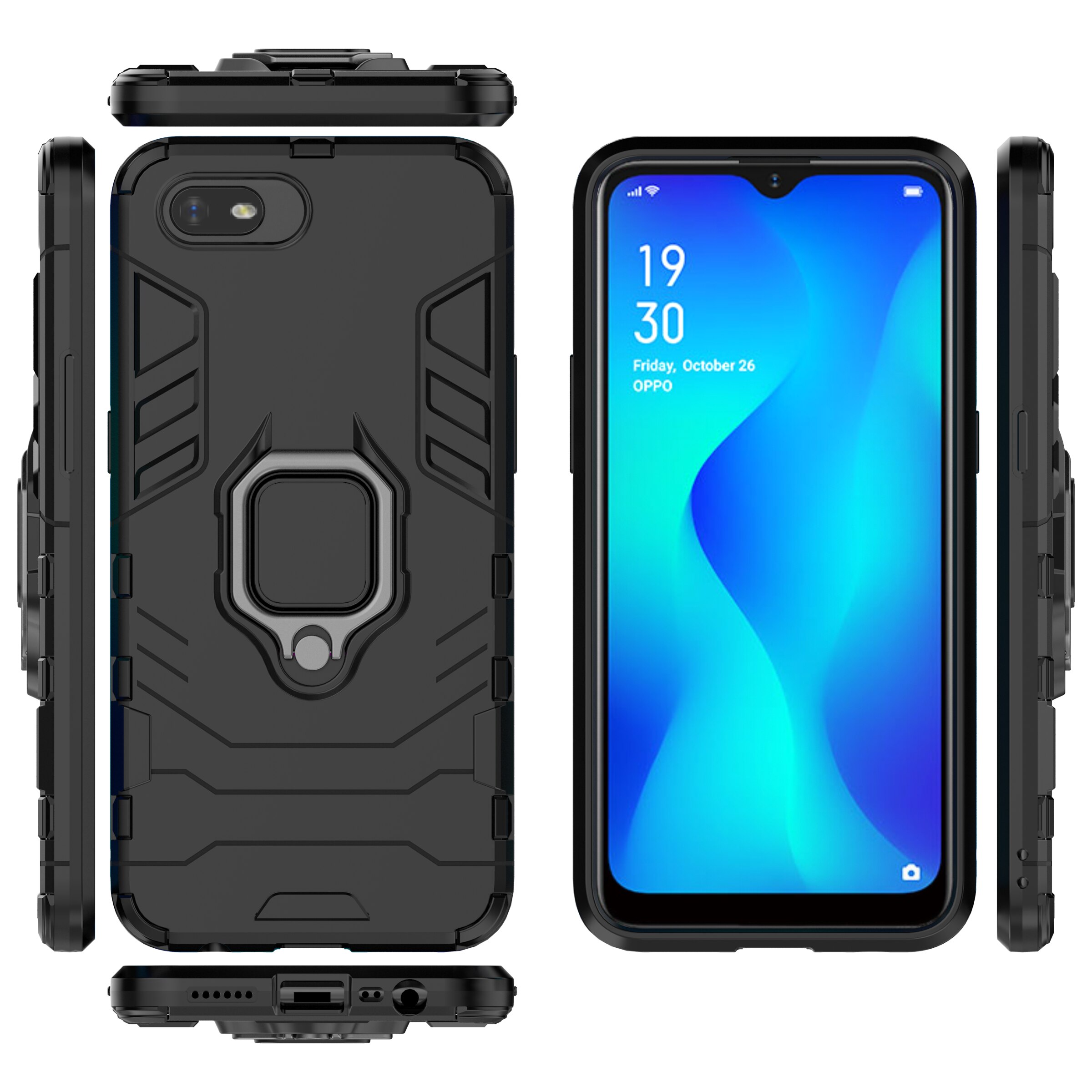 Telefoon Houder Vinger Ring Case Voor Cover Oppo A1k CPH1923 Magnetische Armor Cover Op De Voor Oppo Realme C2 A1k / Realme C2 RMX1941: for Realme C2 / Black