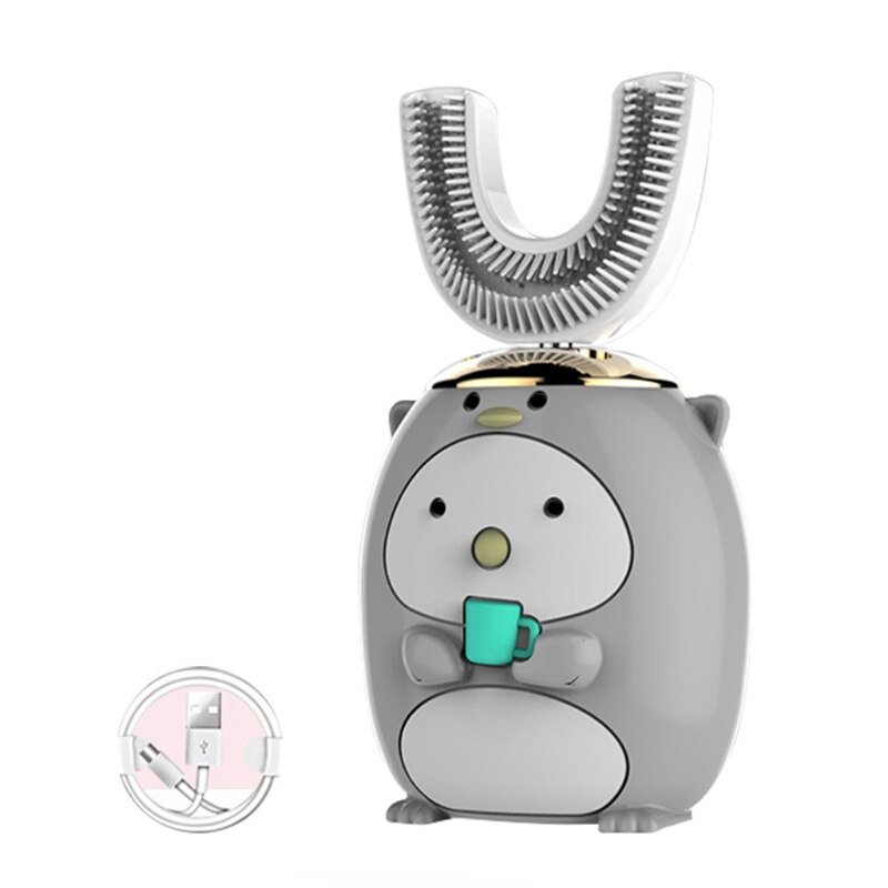 sprytny 360 stopni w kształcie litery U elektryczna szczoteczka robić zębów dla dzieci silikonowa automatyczna szczoteczka ultradźwiękowa kreskówka wzór dla dzieci: szary-A