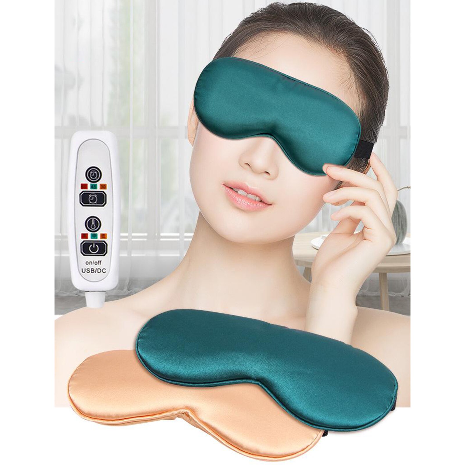 Usb Verwarmde Zijden Oogmasker Moxa Verwarming Verlichten Donkere Kringen Double-Side Shading Slaapmasker Slapen Eye Mask Cover