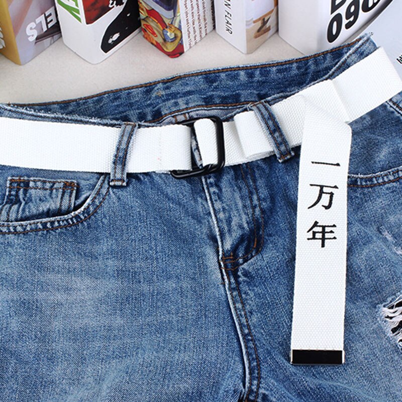 Jeans talje bælter lærred kinesisk bogstavtryk unisex korset bælte personlighed linning bred bælte ring spænde harajuke linning