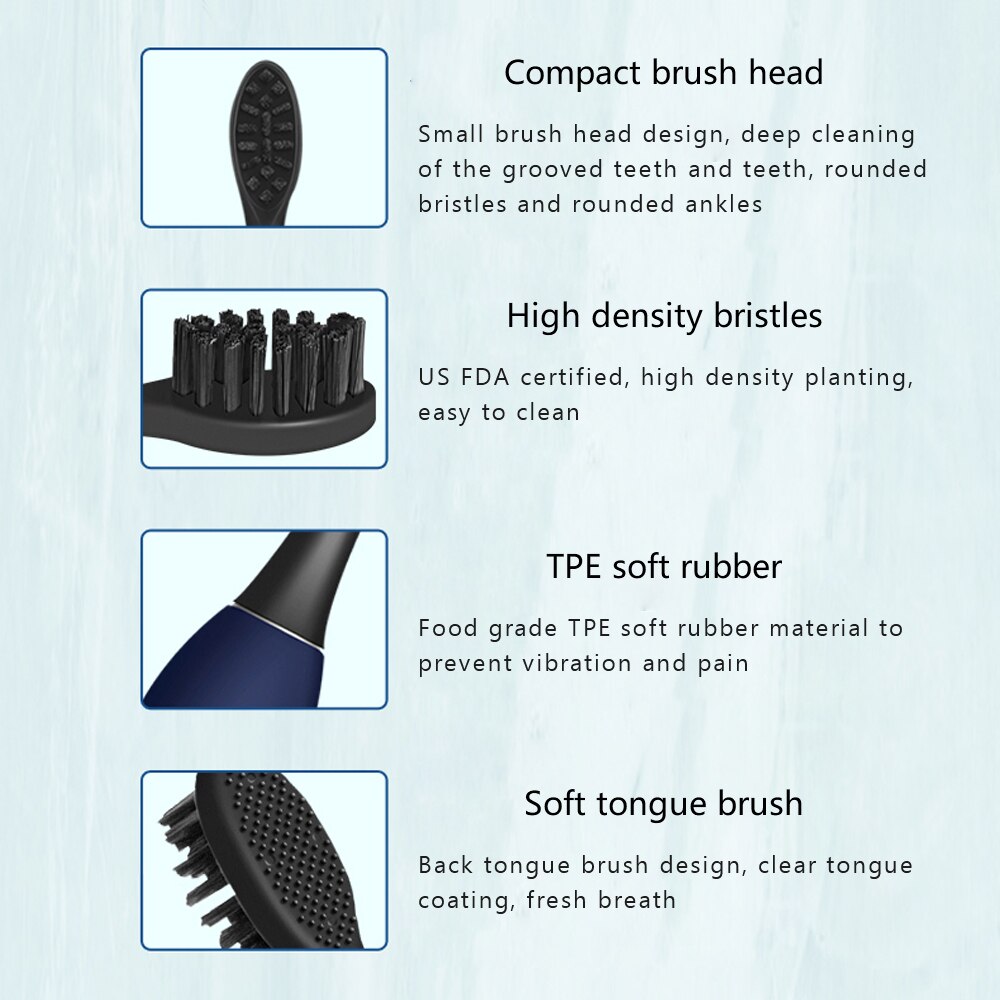SmartSonic Waterproof Sonic Electric Toothbrush USB Rechargeable Tooth Brush Ultrasonic Toothbrush with 2 Brush Heads
