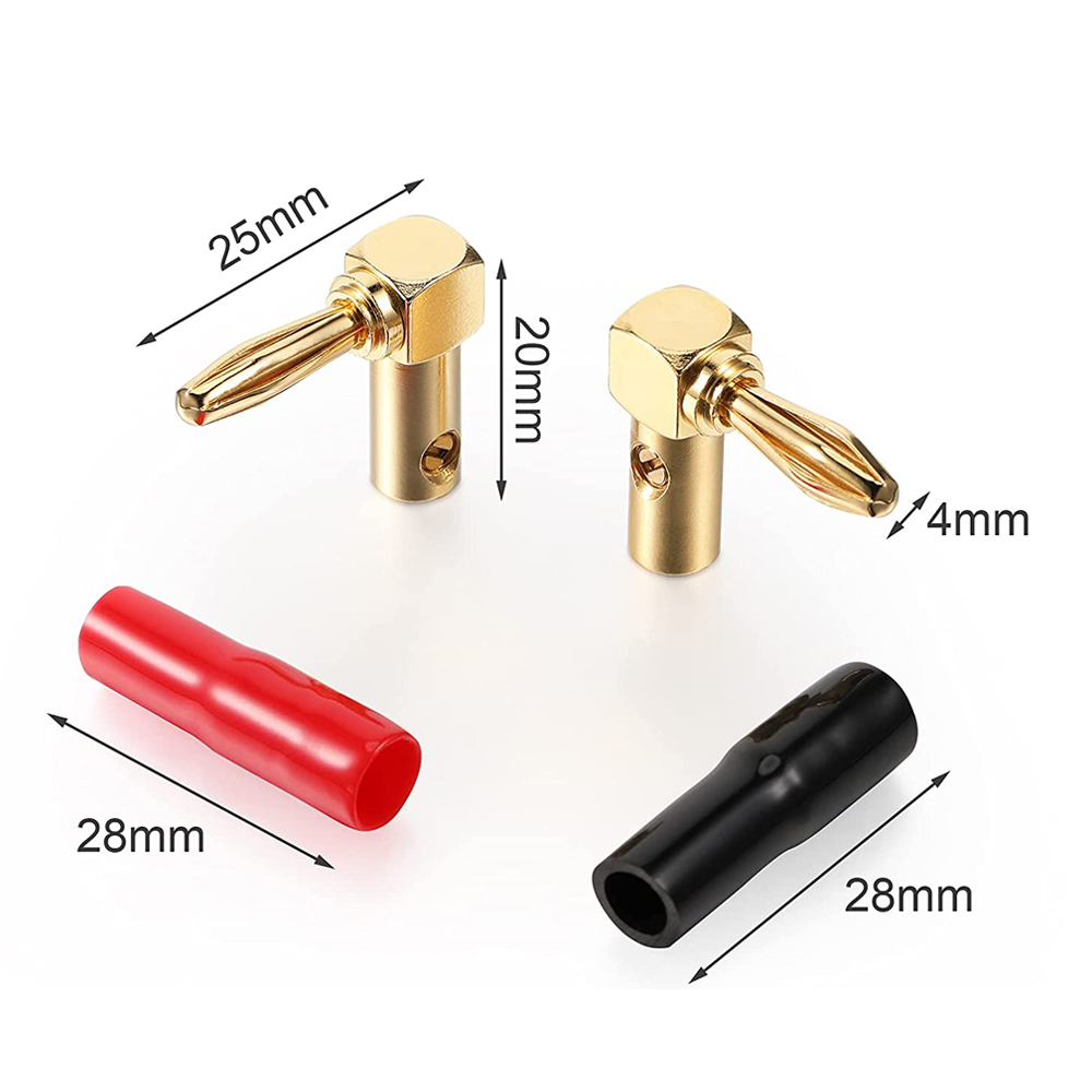 8 Pcs(4 Pairs) HIFI 90 degree banana connetor 3μ 24K Gold plated banana plug Right Angle