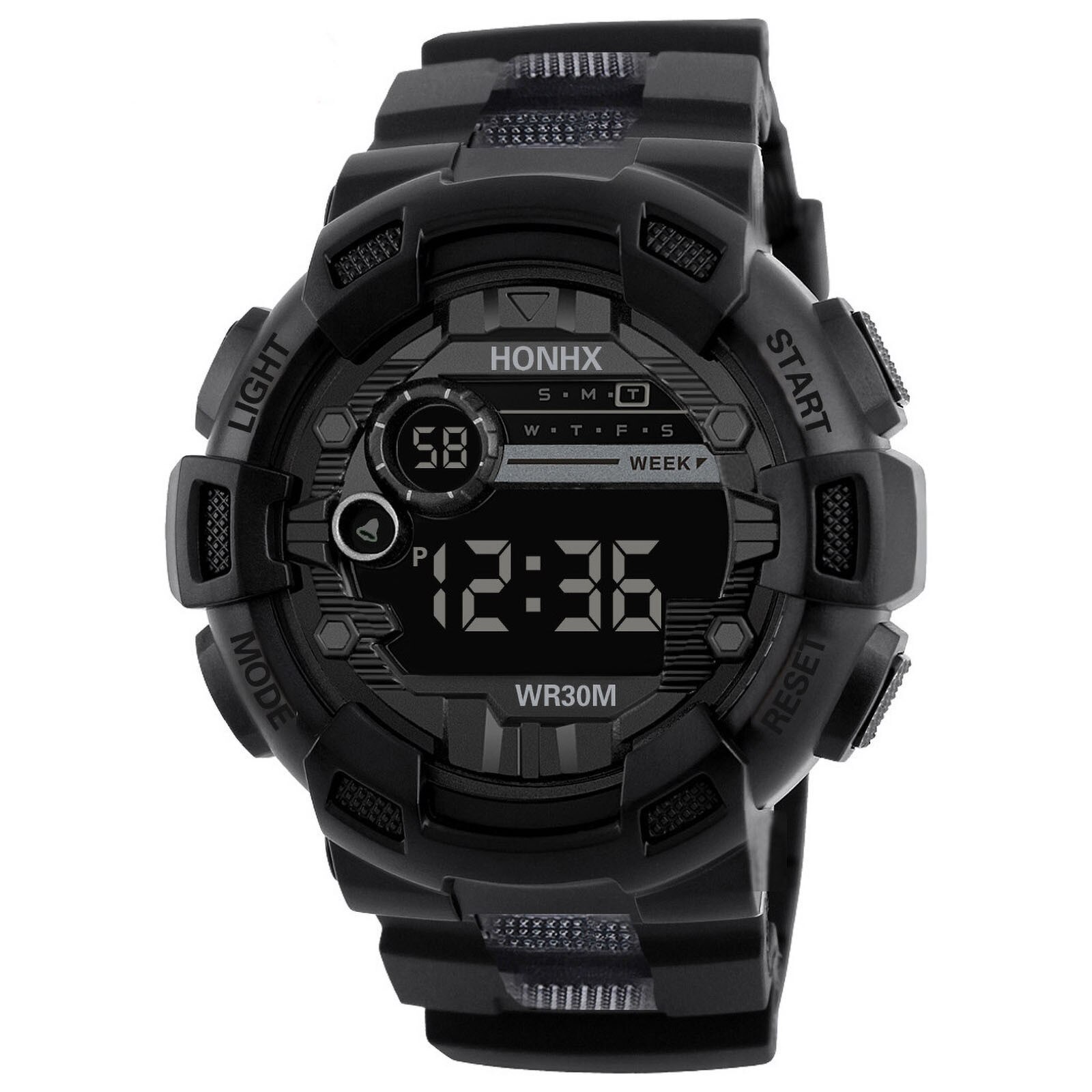 Waterdicht Heren Horloges Zes Stijlen Van Cool Sport Elektronische Horloges Led Digitale Outdoor Met Vier Knoppen: Black 