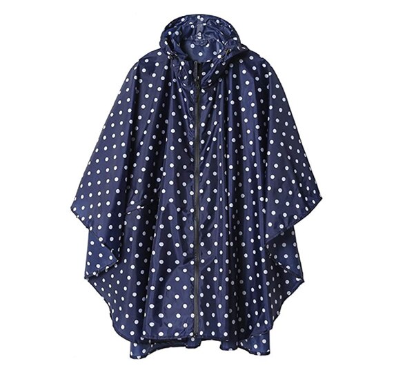 Monitoiminen värikäs unisex -ulkomatka vedenpitävä sadetakki poncho -reppu sadesuoja pyöräilyä rankkasateessa: Tummansinisiä valkoisia pisteitä