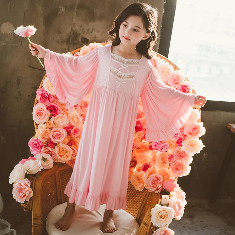 100% de algodón para niñas, vestido para dormir de princesa con retazos de encaje y mangas acampanadas, para niños, primavera y otoño, nuevos productos homeclothes 4-14Y ws1392: 8