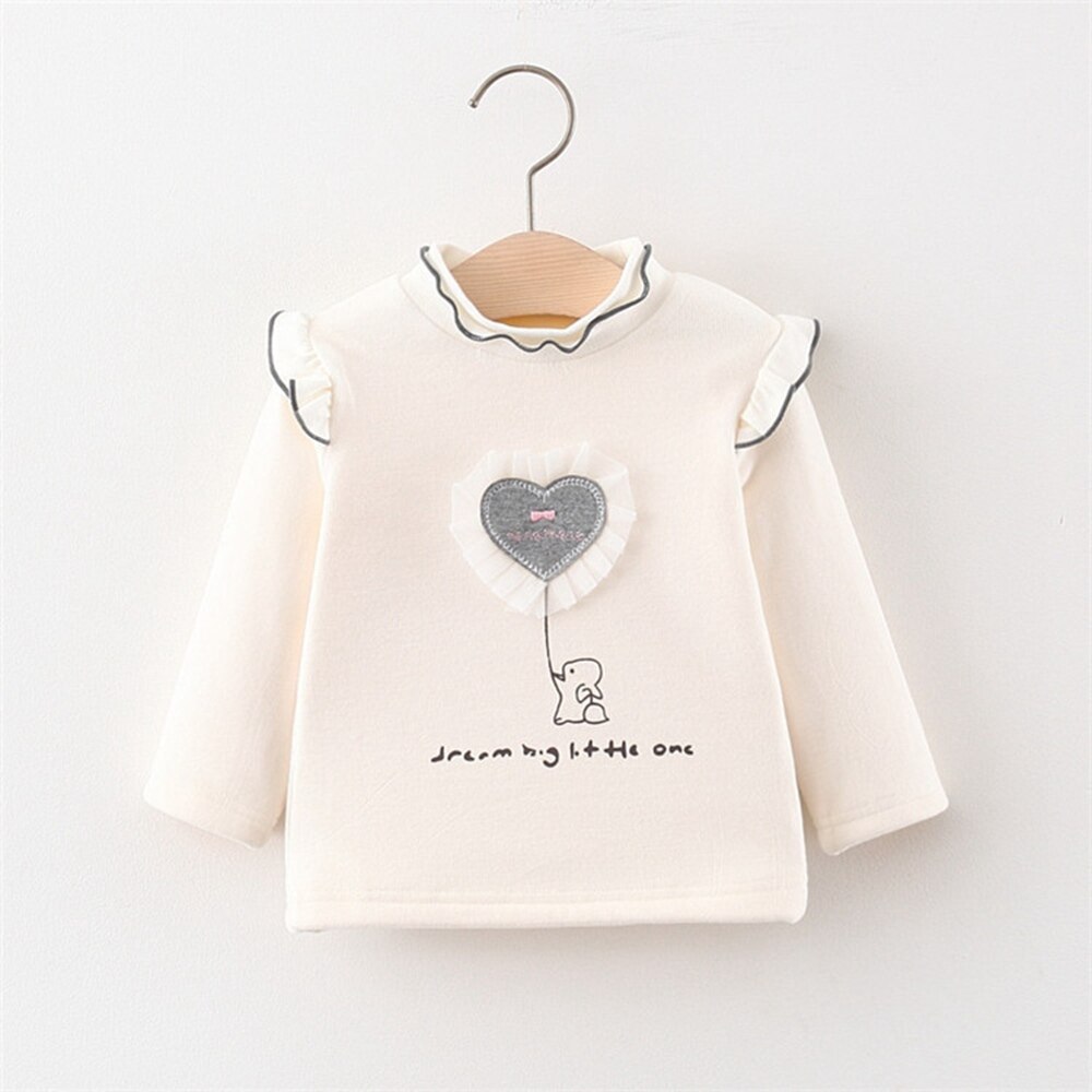 2020 outono inverno meninas crianças camiseta veludo coração babados manga longa crianças bebê infantil topos básico t s11567: Beige / 18 m