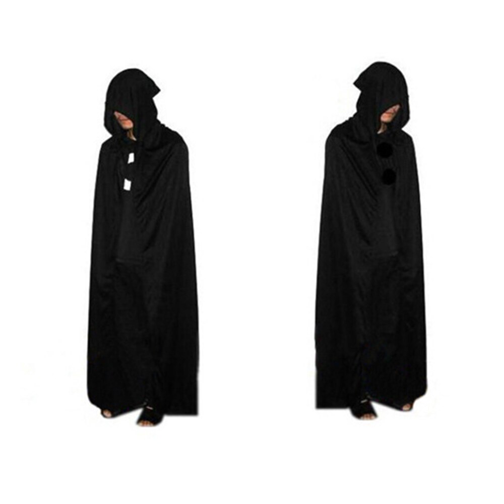 Halloween kostume sort død kappe cosplay dæmon hætteklædt sort kappe død kappe voksen: Sort