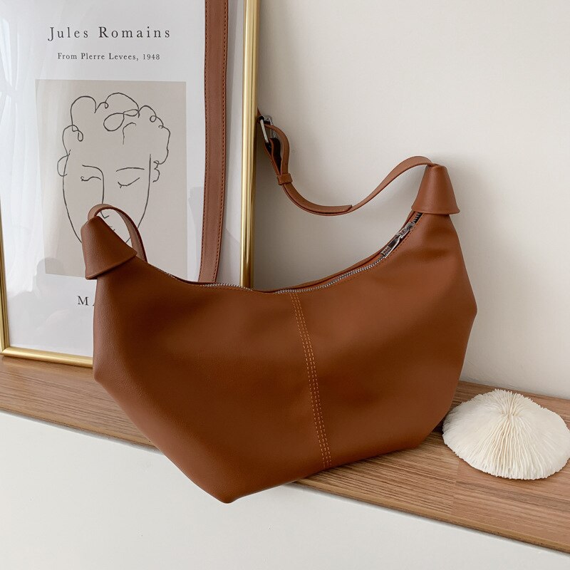 Sac à main Hobos rétro pour femmes, sacs à bandoulière de grande capacité pour loisirs polyvalents, sacs à épaule Baguette solide , sac en cuir synthétique polyuréthane: brown